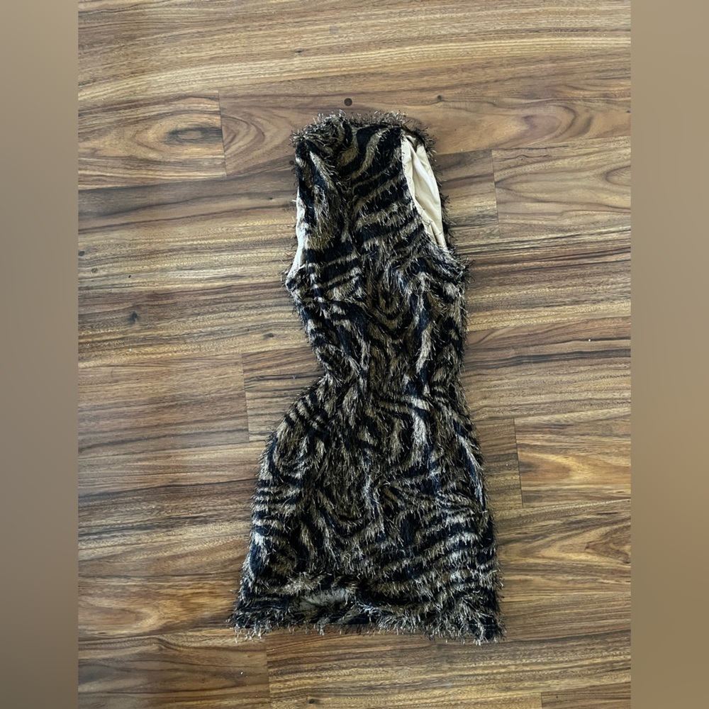 NWOT Animal Print Faux Fur Fuzzy Mini Shein Bodycon Dress